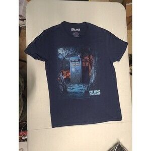 Dr. Who and The Daleks Men’s L Graphic Print Blue T-Shirt Tardis(AA46)